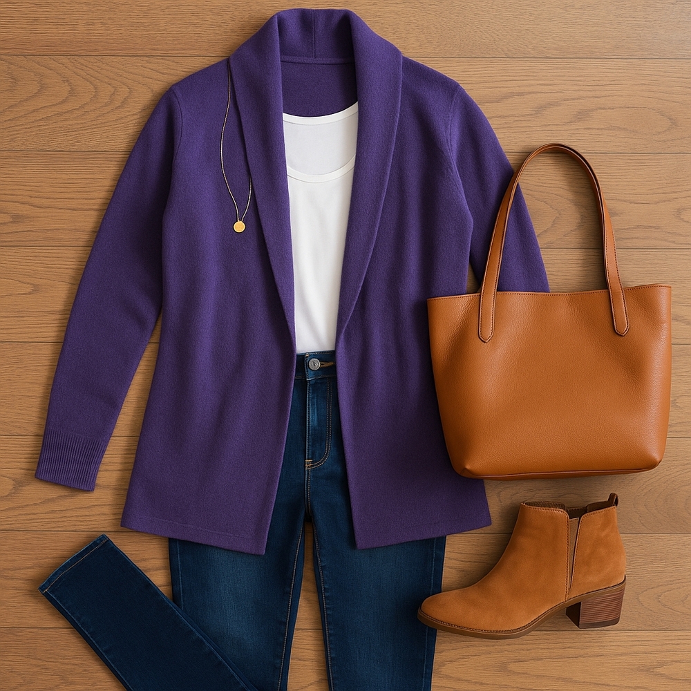Athleta 100% Cashmere Wrap Cardigan Sweater Purple Open Front Tie Size M (2013)